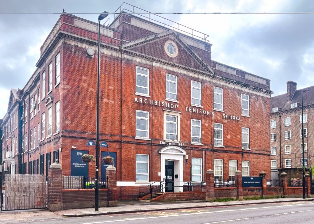 large red brick building reading 'Archbishop tennison's school'